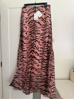 Zimmermann Pink Satin Maxi Skirt with Black Animal Print